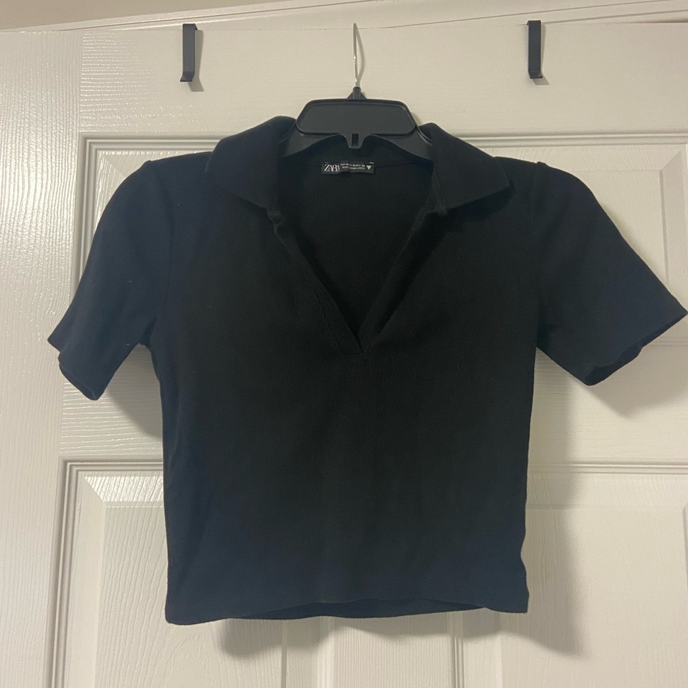 Zara crop polo tee